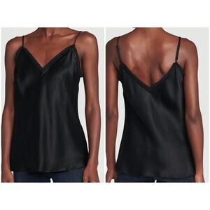 FRAME Satin Lounge Camisole Black Size Large Basic Tank V Neck Spaghetti Strap